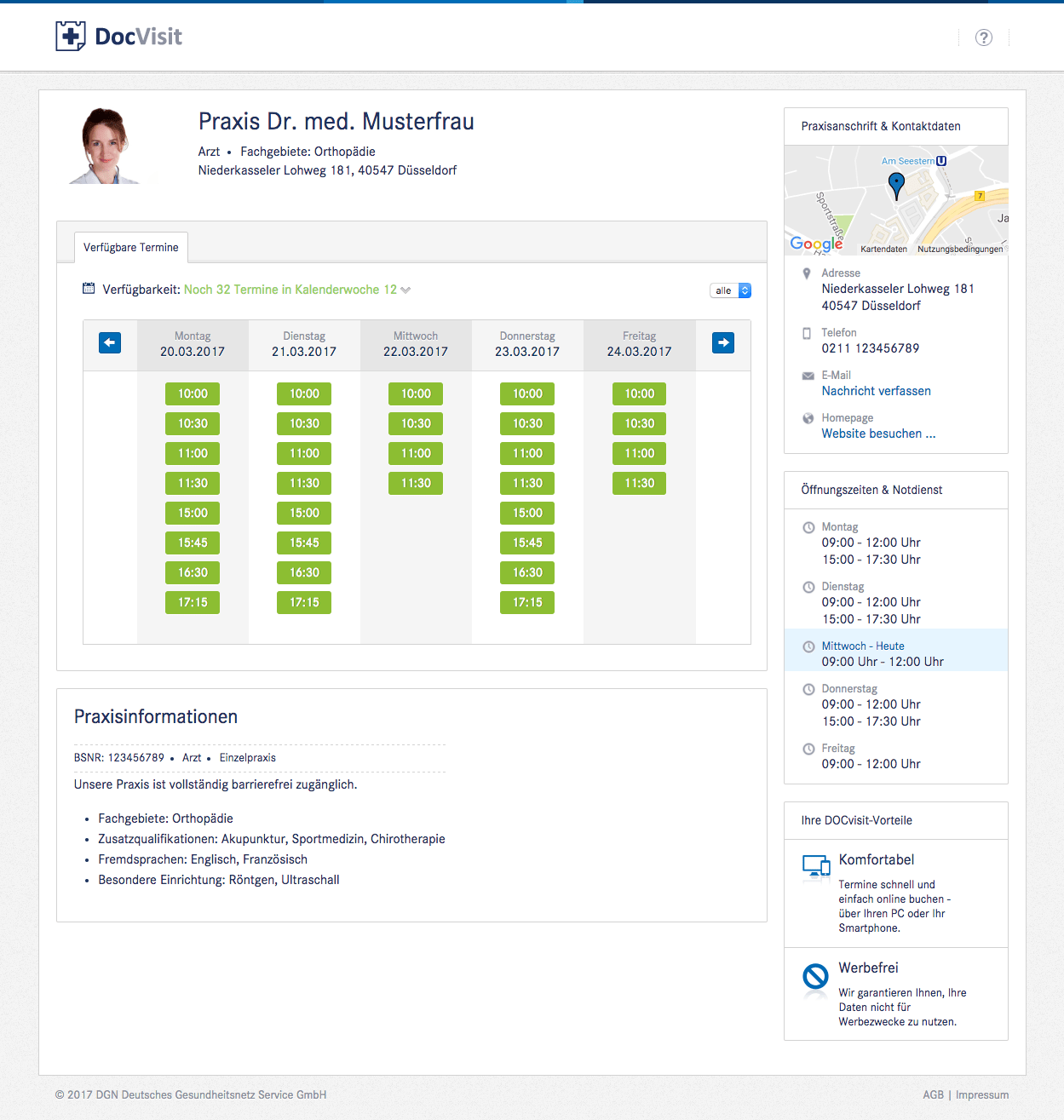 Online-Terminkalender DGN DocVisit: Individuelle Praxishomepage