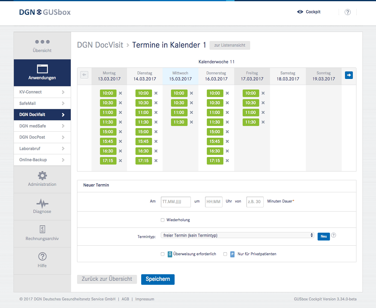 Online-Terminkalender DGN DocVisit: Terminverwaltung